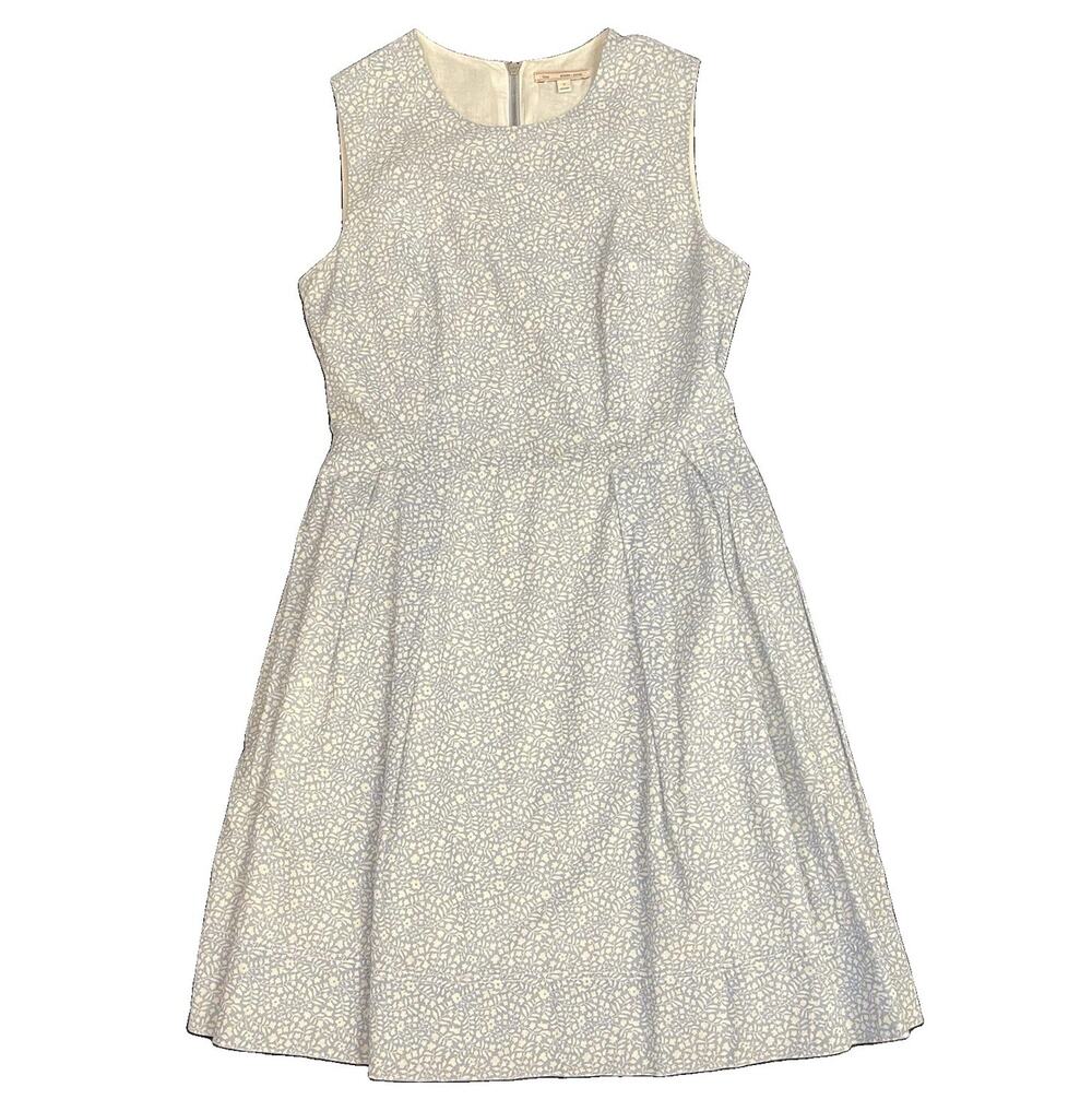 Gap Fit & Flare Floral Dress Light Blue/White Sleeveless Cotton Zip Lined s 2